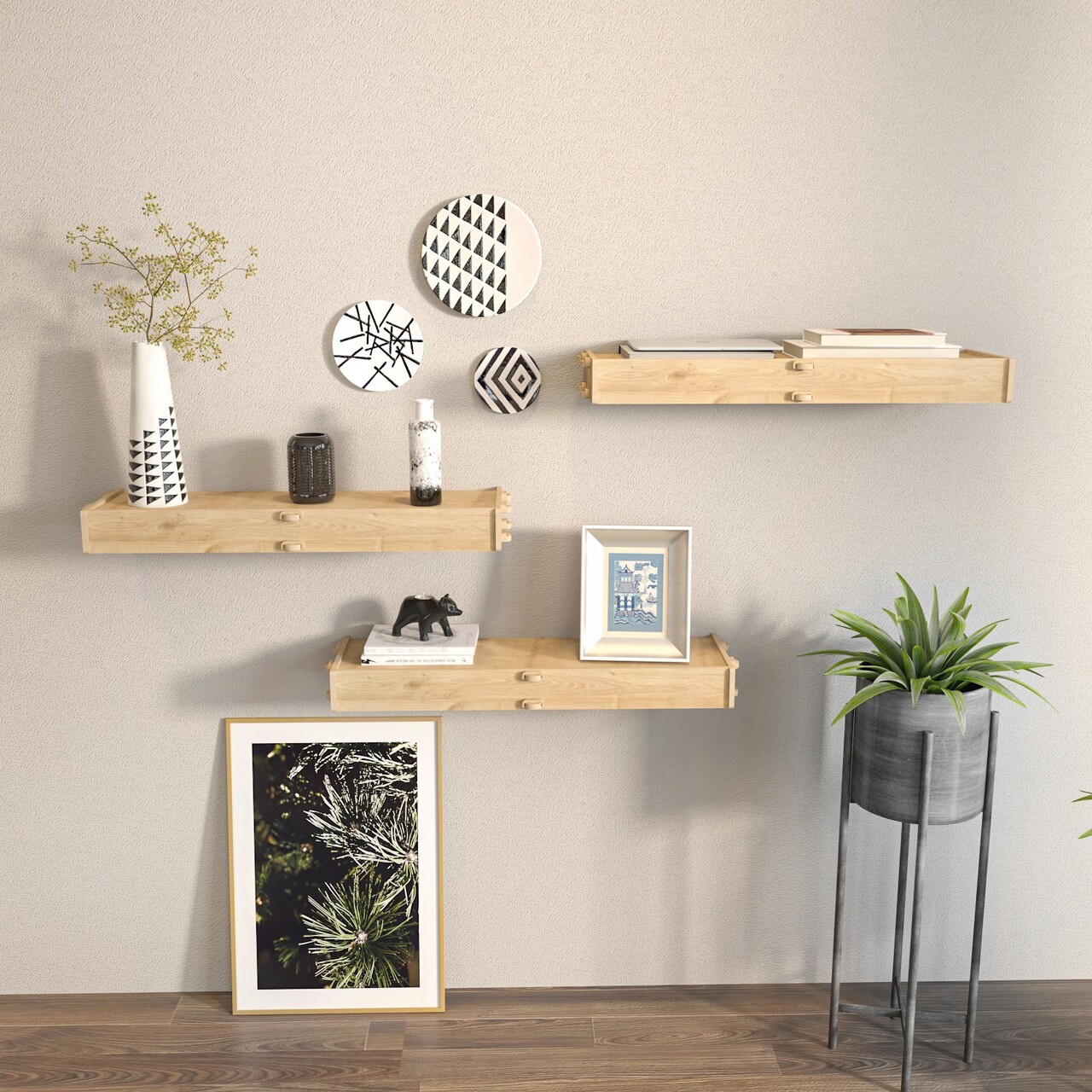 Raft de perete, Hanah Home, Hiko, 61.5x6.5x19.5 cm, Stejar - imagine 6